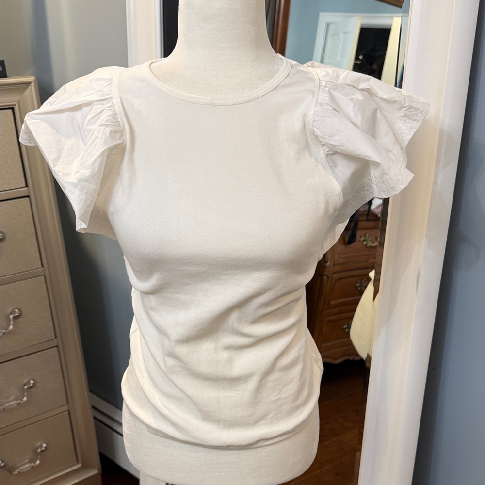A.L.C. White Short Sleeve Ruffle Top